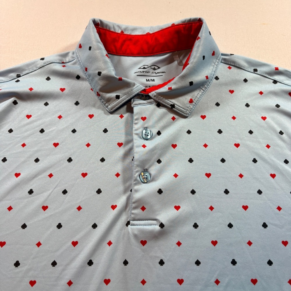 Snake Eyes Golf Polo Mens‎ Medium Blue Playing Card Suit Print Performance Shirt